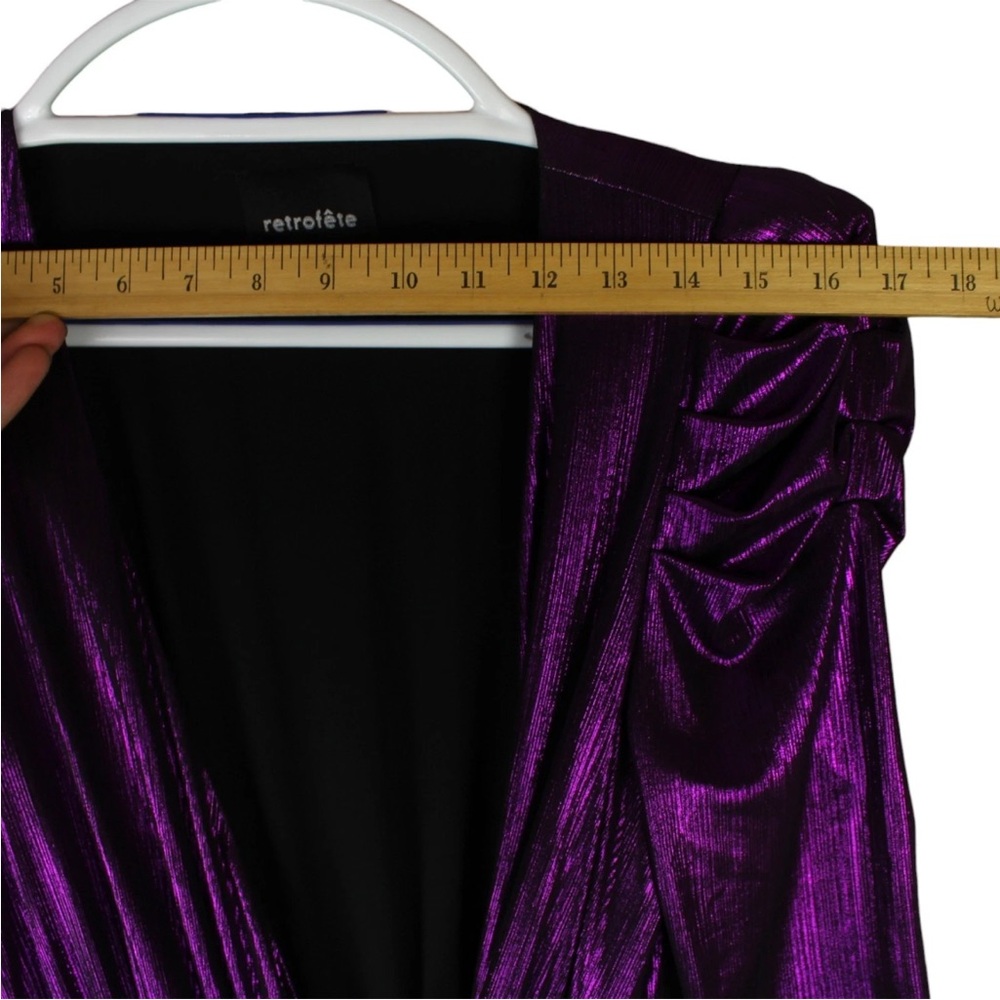 Retrofete Flora Maxi Wrap Dress Purple Metallic Size M V Neck Ruffle EUC Party - Picture 11 of 15